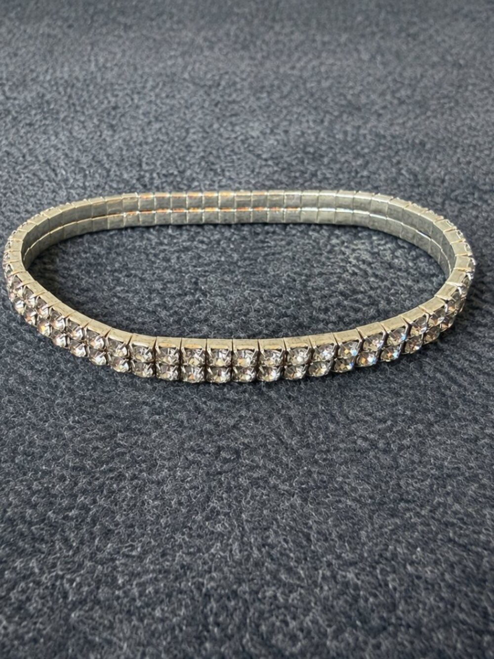 Silver Tone Rhinestone Stretch Bracelet Tennis Style Crystal Bangle